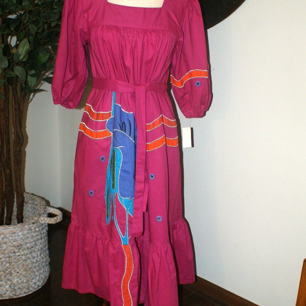 NWT Ramona Rull Boho Midi Dress - Pink with embroidery - Size S/P